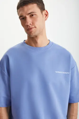 Colombia Men's 2-Piece Set Comfort Fit Relaxed Fit Embroidered Text Unbrushed Blue Tracksuit-Blue - 4