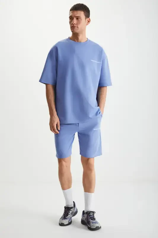 Colombia Men's 2-Piece Set Comfort Fit Relaxed Fit Embroidered Text Unbrushed Blue Tracksuit-Blue - GRIMELANGE