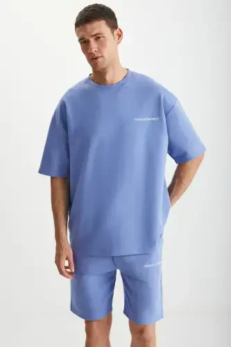 Colombia Men's 2-Piece Set Comfort Fit Relaxed Fit Embroidered Text Unbrushed Blue Tracksuit-Blue - GRIMELANGE (1)