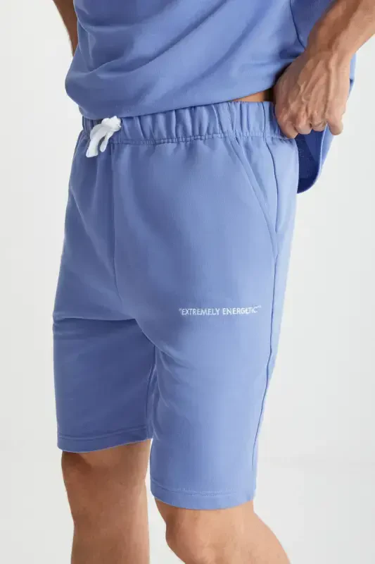 Colombia Men's 2-Piece Set Comfort Fit Relaxed Fit Embroidered Text Unbrushed Blue Tracksuit-Blue - 5