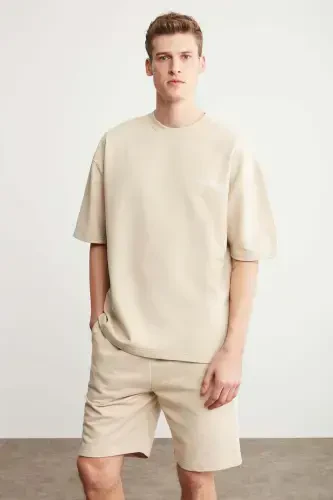 Colombia Men's 2-Piece Set Comfort Fit Relaxed Fit Embroidered Text Unfleeced Beige Tracksuit-Beige - GRIMELANGE (1)