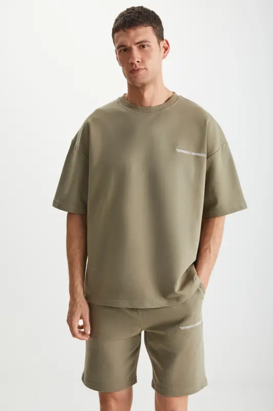 Colombıa Men's 2-Piece Set Comfort Fit Relaxed Fit Embroidered Text Unlined Khaki Tracksuit-Khaki - 2