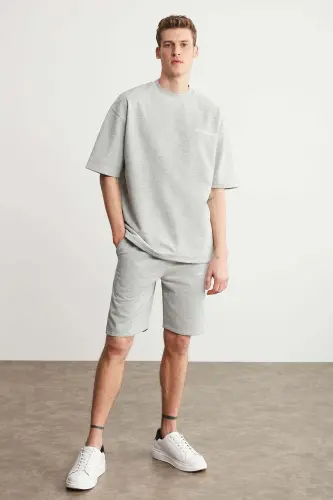 Colombıa Erkek 2'li Set Comfort Fit Rahat Kalıp Yazı Nakışlı Şardonsuz Grimelanj Eşofman Takımı-Grimelanj - 4