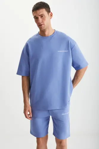 Colombıa Erkek 2'li Set Comfort Fit Rahat Kalıp Yazı Nakışlı Şardonsuz Mavi Eşofman Takımı-Mavi - GRIMELANGE (1)