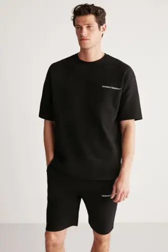 Colombıa Erkek 2'li Set Comfort Fit Rahat Kalıp Yazı Nakışlı Şardonsuz Siyah Eşofman Takımı-Siyah - GRIMELANGE (1)