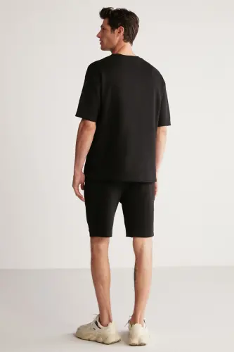 Colombıa Erkek 2'li Set Comfort Fit Rahat Kalıp Yazı Nakışlı Şardonsuz Siyah Eşofman Takımı-Siyah - 5