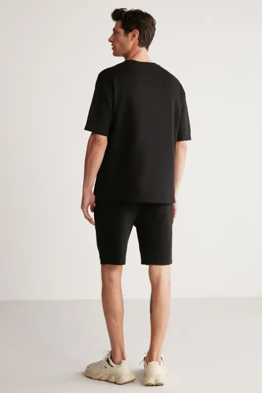 Colombıa Erkek 2'li Set Comfort Fit Rahat Kalıp Yazı Nakışlı Şardonsuz Siyah Eşofman Takımı-Siyah - 5