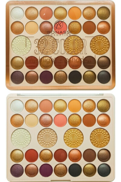 Color 32 Eyeshadow Palette with 4 Large Highlighting Shades - RS RONASSI COSMETICS (1)