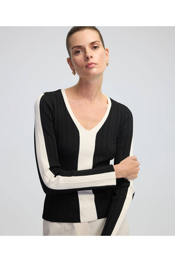 Colorblock V-Neck Knitwear - 1