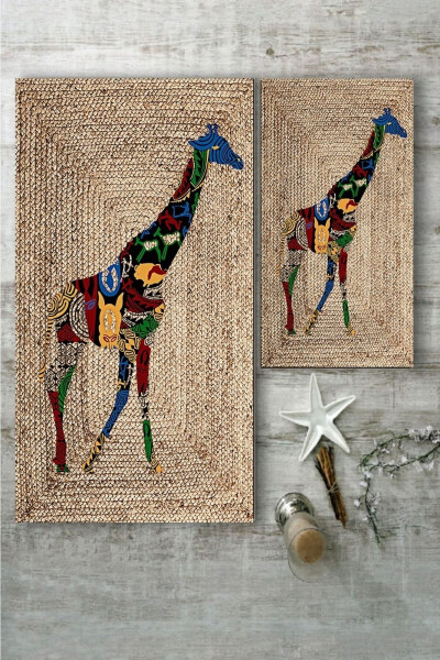 Colored Giraffe Patterned Jute 2-Piece Rug Set (60x100/40x60) - Esta1228 - GENEL MARKALAR (1)