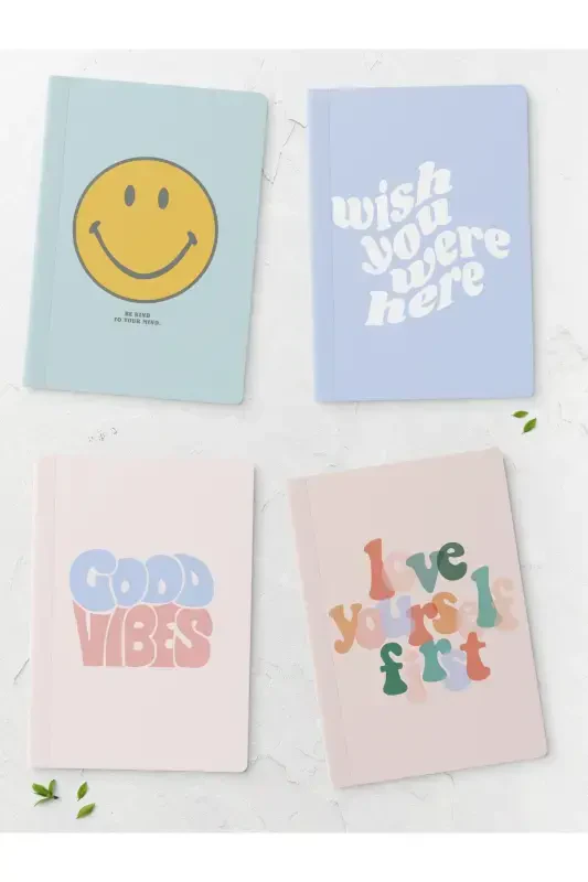 Colorful Blank Notebook Set - 4 Pieces - 14cm*20cm - 64 Pages - Pastel - POSTIFULL