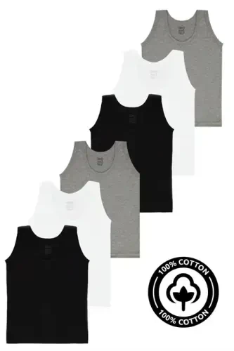 Colorful Boy's Undershirt 6-Pack 100% Cotton Combed Cotton - 6