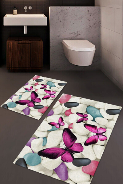 Colorful Butterfly and Stone Pattern Rug Set (60X100/40X60) - Cp26 - ESTA HALI (1)