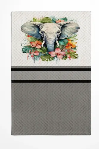 Colorful Elephants Patterned Printed Single and Children's Pique Set-Pattern - 3