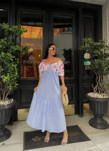 COLORFUL EMBROIDERY PATTERNED DRESS - Blue - 3