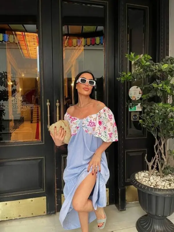 COLORFUL EMBROIDERY PATTERNED DRESS - Blue - 4