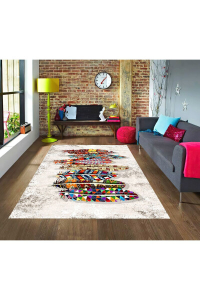 Colorful Feather Patterned Decorative Eva Bamboo Woven Washable Living Room Rug - 1