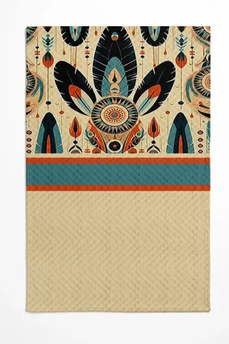 Colorful Feathers Patterned Printed Single and Children's Pique Set-Pattern - 3