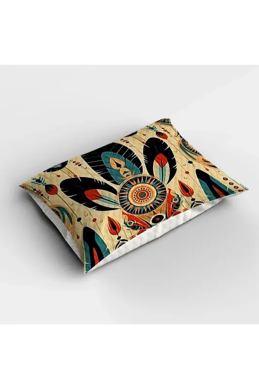 Colorful Feathers Patterned Printed Single and Children's Pique Set-Pattern - 2
