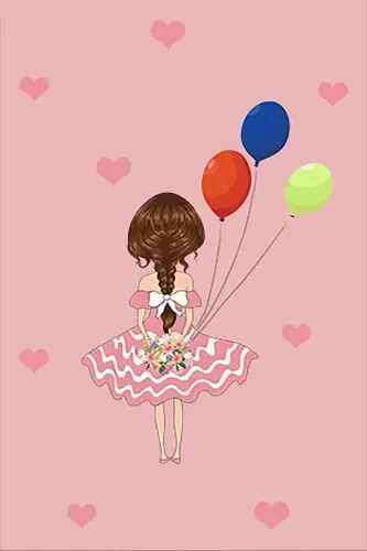 Colorful Girl with Balloons Heart Patterned Digital Printing Washable Non-Slip Base Girl's Kids Room Rug-Dark Pink - 2