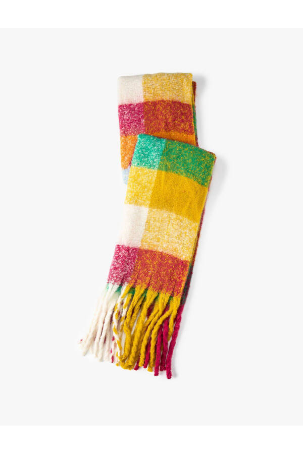 Colorful, long, fringed and soft textured scarf - 4