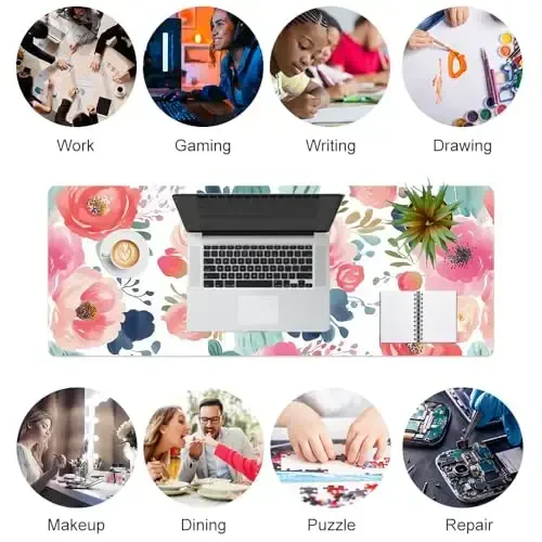 Colorful Star Katta Sichqoncha, Pushti Gull Desk Mat Ish stoli uchun, Ayollar Qizlar PU Teri Suv o'tkazmaydigan O'yin Sichqonchasi, Kompyuter PC Laptop Himoyachisi Gullar Desk yostiqchalari Maktab Ofis Uy uchun 31.5