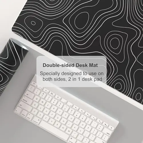 Colorful Star Large Mouse Pad, Black Topographic Desk Mat Office Supplies, Waterproof Faux Leather Big Gaming Mousepad, Black Topography Map Desk Pad Home Office Décor Accessories 31.5