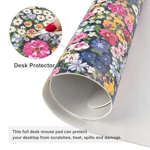 Colorful Star Large Mouse Pad, Floral Desk Mat Office Supplies, Waterproof Faux Leather Big Gaming Mousepad for Women Girls, Blooming Flowers Desk Pad Home Office Décor Accessories 31.5
