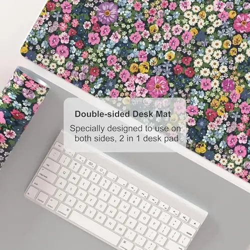 Colorful Star Large Mouse Pad, Floral Desk Mat Office Supplies, Waterproof Faux Leather Big Gaming Mousepad for Women Girls, Blooming Flowers Desk Pad Home Office Décor Accessories 31.5