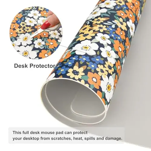 Colorful Star Large Mouse Pad, Floral Desk Mat Office Supplies, Waterproof Faux Leather Big Gaming Mousepad for Women Girls, Ditsy Wild Flowers Desk Pad Home Office Décor Accessories 31.5