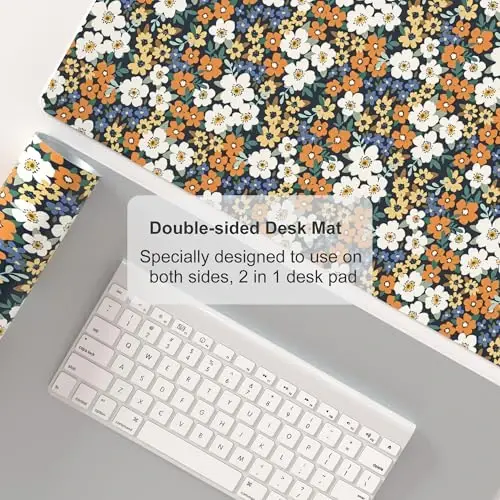 Colorful Star Large Mouse Pad, Floral Desk Mat Office Supplies, Waterproof Faux Leather Big Gaming Mousepad for Women Girls, Ditsy Wild Flowers Desk Pad Home Office Décor Accessories 31.5