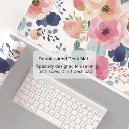 Colorful Star Large Mouse Pad, Pink Floral Desk Mat for Desktop, Women Girls PU Leather Waterproof Gaming Mousepad, Computer PC Laptop Protector Flowers Desk Pads for School Office Home 23.6