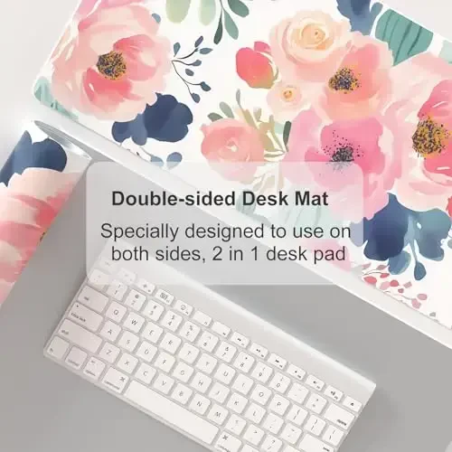 Colorful Star Large Mouse Pad, Pink Floral Desk Mat for Desktop, Women Girls PU Leather Waterproof Gaming Mousepad, Computer PC Laptop Protector Flowers Desk Pads for School Office Home 31.5