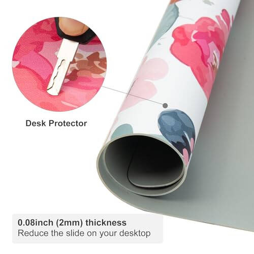 Colorful Star Large Mouse Pad, Pink Floral Desk Mat for Desktop, Women Girls PU Leather Waterproof Gaming Mousepad, Computer PC Laptop Protector Writing Pads for School Office Home 31.5