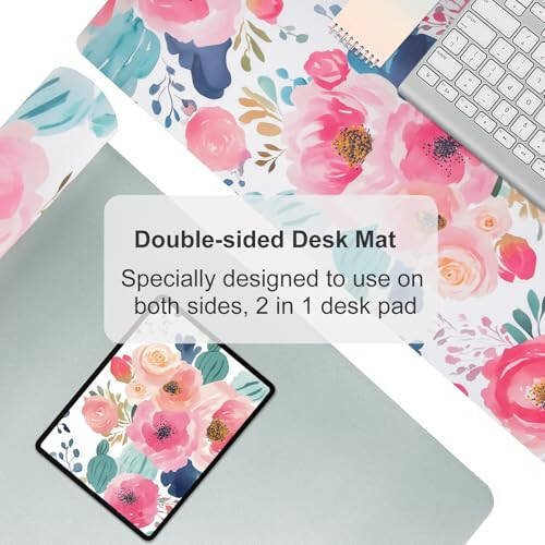 Colorful Star Large Mouse Pad, Pink Floral Desk Mat for Desktop, Women Girls PU Leather Waterproof Gaming Mousepad, Computer PC Laptop Protector Writing Pads for School Office Home 31.5