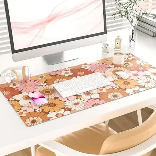 Colorful Star Large Mouse Pad, PU Leather Waterproof Desk Mat, Computer Gaming Mouse Pad, XXL Full Desk Mousepad Non Slip Desk Pad for School Office Home 31.5