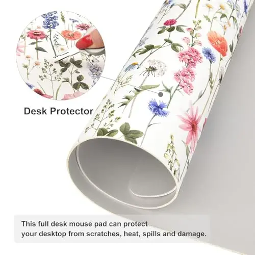 Colorful Star Large Mouse Pad, Watercolor Floral Desk Mat Office Supplies, Waterproof Faux Leather Big Gaming Mousepad for Women Girls, Flowers Desk Pad Home Office Décor Accessories 31.5