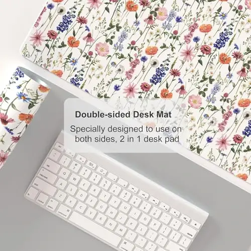 Colorful Star Large Mouse Pad, Watercolor Floral Desk Mat Office Supplies, Waterproof Faux Leather Big Gaming Mousepad for Women Girls, Flowers Desk Pad Home Office Décor Accessories 31.5