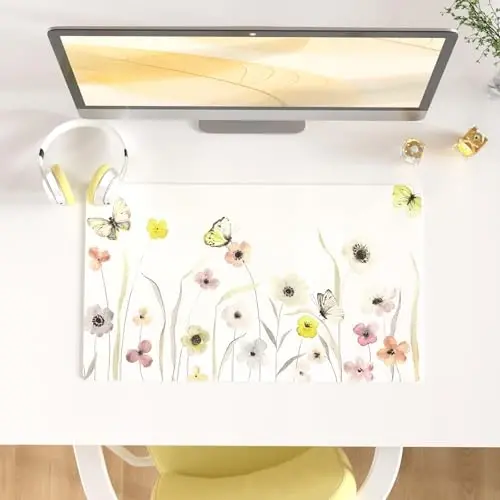 Colorful Star Large Mouse Pad, Watercolor Floral Desk Mat Office Supplies, Waterproof PU Leather Gaming Mousepad for Women Girls, Butterflies Desk Pad Home Office Décor Accessories 23.6