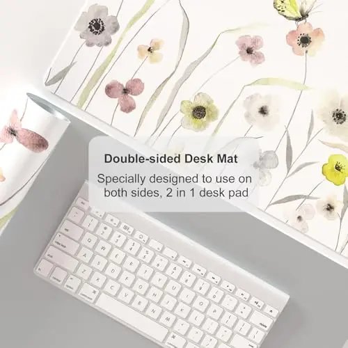 Colorful Star Large Mouse Pad, Watercolor Floral Desk Mat Office Supplies, Waterproof PU Leather Gaming Mousepad for Women Girls, Butterflies Desk Pad Home Office Décor Accessories 23.6