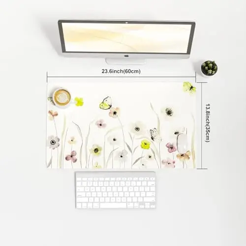 Colorful Star Large Mouse Pad, Watercolor Floral Desk Mat Office Supplies, Waterproof PU Leather Gaming Mousepad for Women Girls, Butterflies Desk Pad Home Office Décor Accessories 23.6