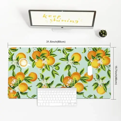 Colorful Star Large Mouse Pad, Watercolor Orange Desk Mat Office Supplies, Waterproof Faux Leather Big Gaming Mousepad, Fruits Flowers Desk Pad Home Office Décor Accessories 31.5