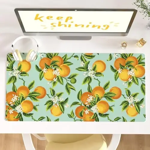 Colorful Star Large Mouse Pad, Watercolor Orange Desk Mat Office Supplies, Waterproof Faux Leather Big Gaming Mousepad, Fruits Flowers Desk Pad Home Office Décor Accessories 31.5