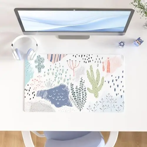 Colorful Star Large Mouse Pad, Waterproof PU Leather Abstract Desk Mat for Women Girls, Cute Desk Accessories Minimalist Home Office Decor, Kids Deak Pad Non-Slip Writing Mat 23.6