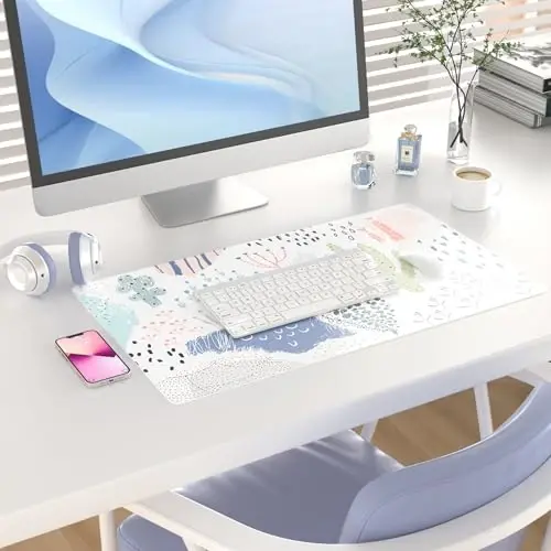 Colorful Star Large Mouse Pad, Waterproof PU Leather Abstract Desk Mat for Women Girls, Cute Desk Accessories Minimalist Home Office Decor, Kids Deak Pad Non-Slip Writing Mat 23.6