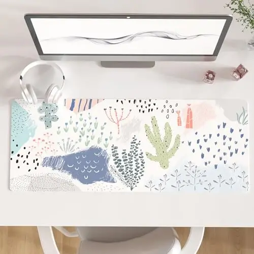 Colorful Star Large Mouse Pad, Waterproof PU Leather Abstract Desk Mat for Women Girls, Cute Desk Accessories Minimalist Home Office Decor, Kids Deak Pad Non-Slip Writing Mat 31.5