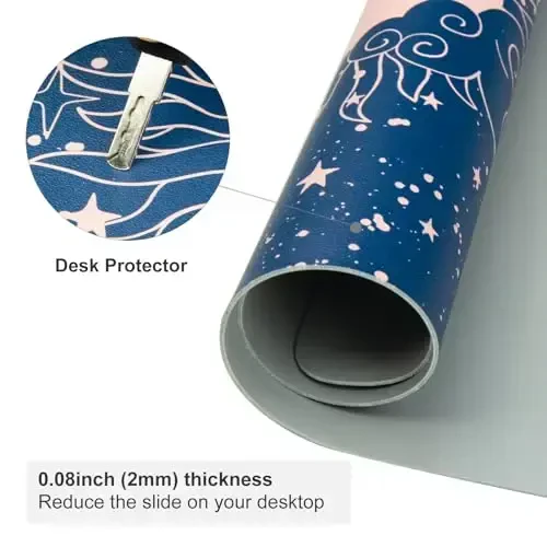 Colorful Star Starry Sky Large Mouse Pad, Celestial Moon and Sun Extended Gaming Mouse Pad Non-Slip Desk Mat, Leather Blue Keyboard Mat for Desktop Gaming Mousepad Accessories 31.5