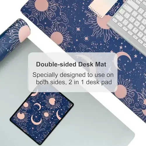 Colorful Star Starry Sky Large Mouse Pad, Celestial Moon and Sun Extended Gaming Mouse Pad Non-Slip Desk Mat, Leather Blue Keyboard Mat for Desktop Gaming Mousepad Accessories 31.5