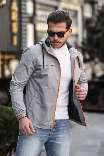 Colorful Zippered Raincoat Seasonal PLDP 2920-GRAY - 1