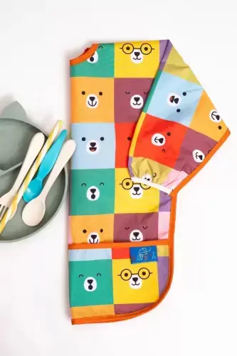 Colour Bear Patterned 2-Pack Long & Short Sleeve Activity & Bibs 6-24 Months - 3